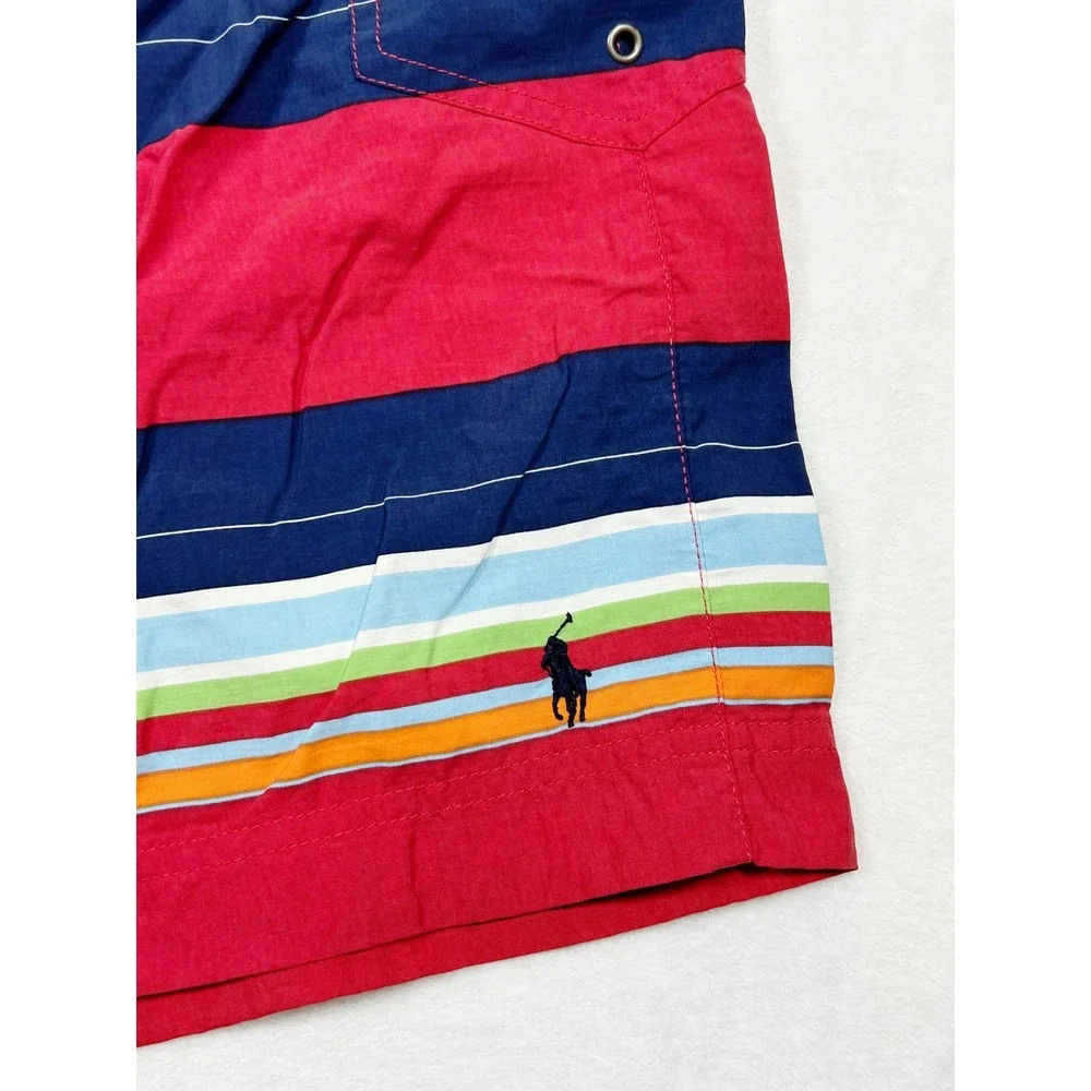 Polo Sport Ralph Lauren Mens Red Striped Swim Trunks Board Shorts 34